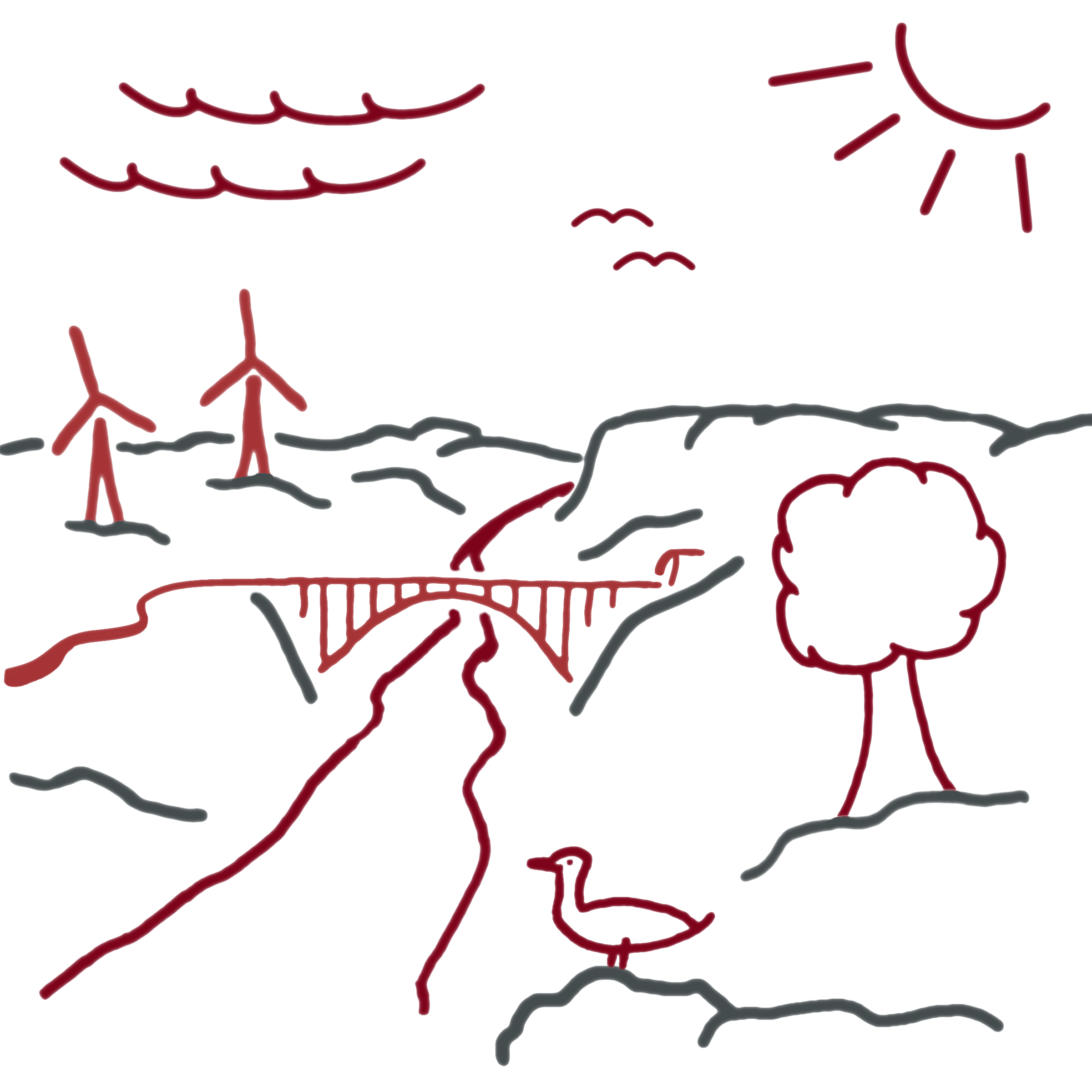 Intact environment with river, tree and wind turbines